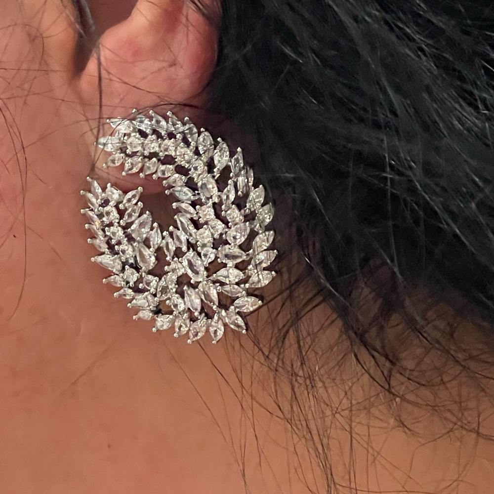 Elegant Silver‎ Leaf Design Earrings